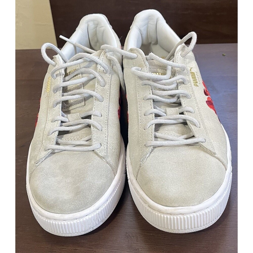 Size 8.5- PUMA Suede "Hyper Embellished" sneakers Grey Floral 50th Anniversary - Picture 3 of 7